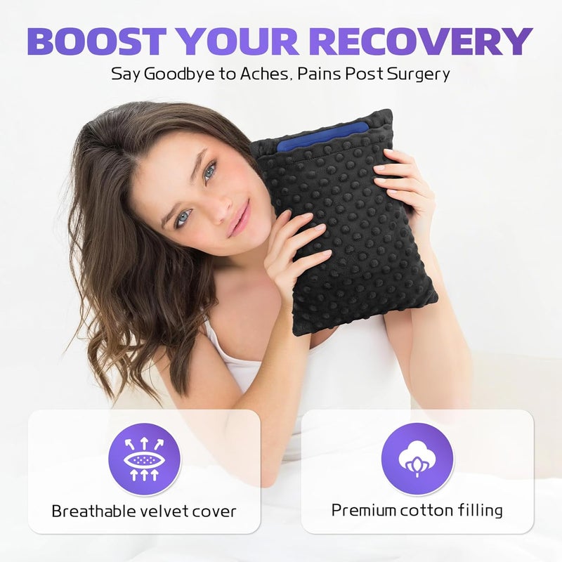 okmaba Hysterectomy Recovery Pillow with Hot/Cold Pack Pocket - Abdominal Surgery Recovery Pillow for Women, C-Section & Tummy Tuck Must Haves, Post Op Support Cushion (Black) - Image 3